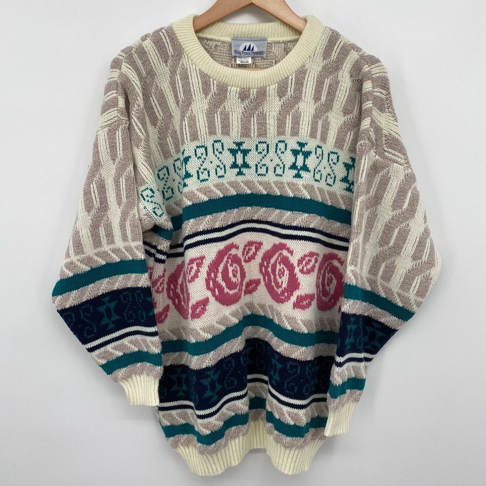 Vintage Sweater Jumper‎ Size Medium Pullover Chunky Knit USA Oversized Womens